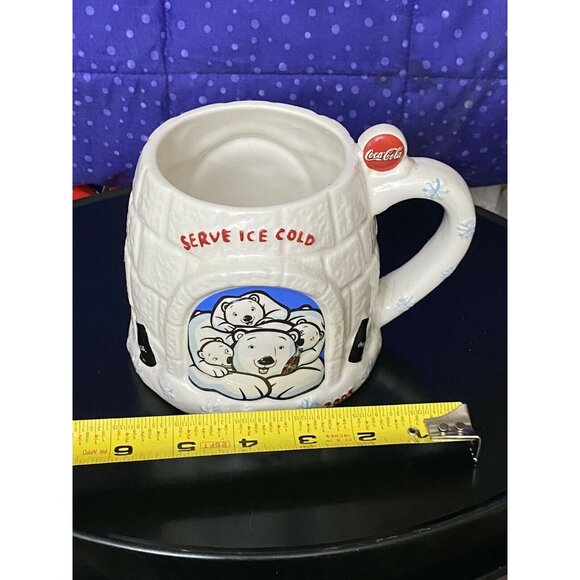 Coca-Cola Polar Bear Igloo Mug 2005 Houston Harvest Ceramic 4" Tall - Picture 7 of 7